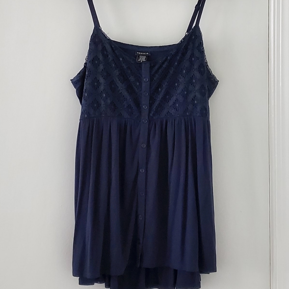 Torrid sleeveless spaghetti strap baby doll style top with lace Sz 0x